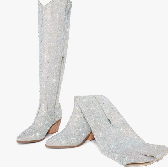 Rhinestone Over the Knee Cowboy Boots, Sparkly Bling Cowgirl Boots - Size 9 - Picture 8 of 8